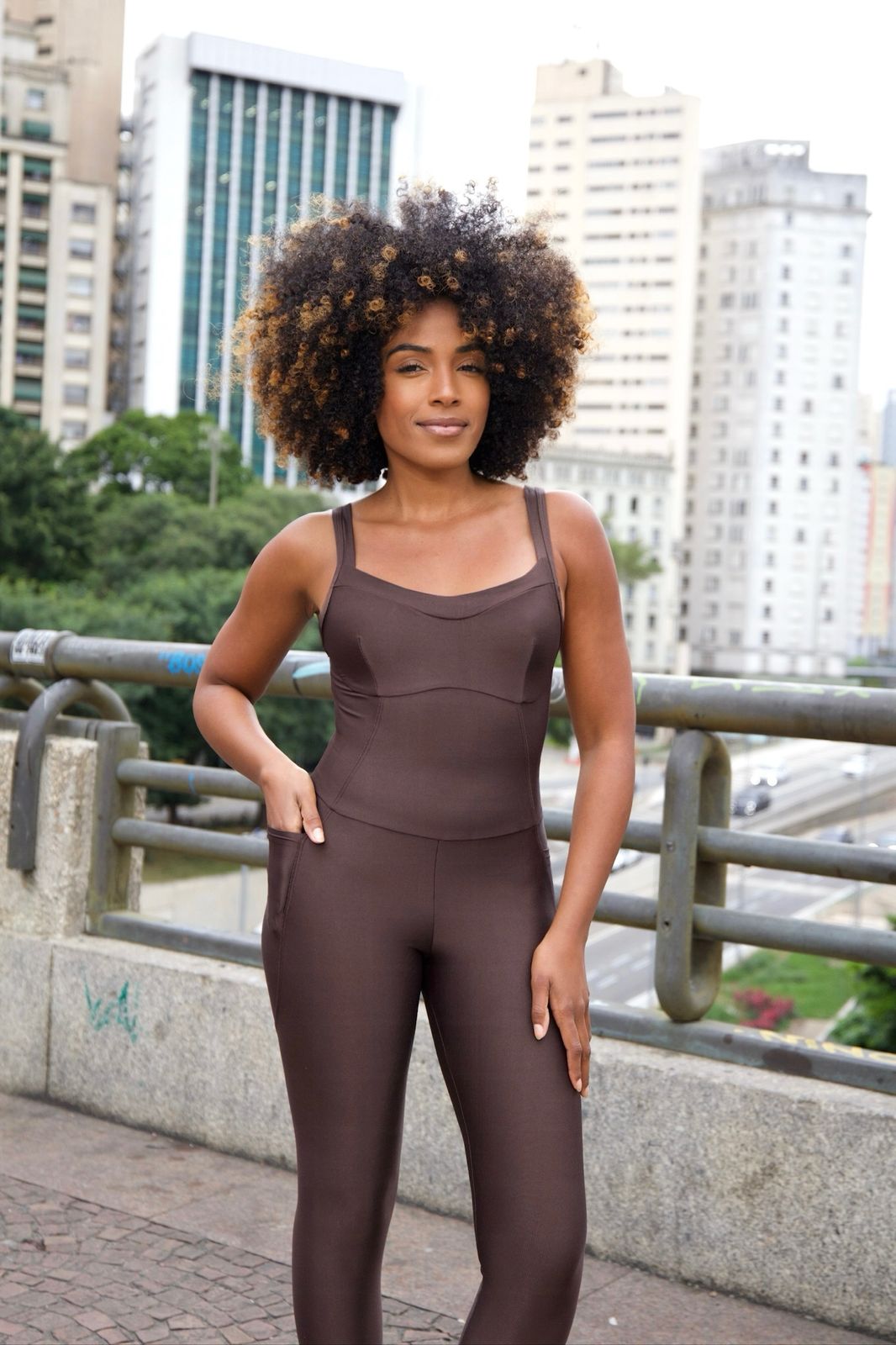 Macacão Longo Fitness Feminino Marrom