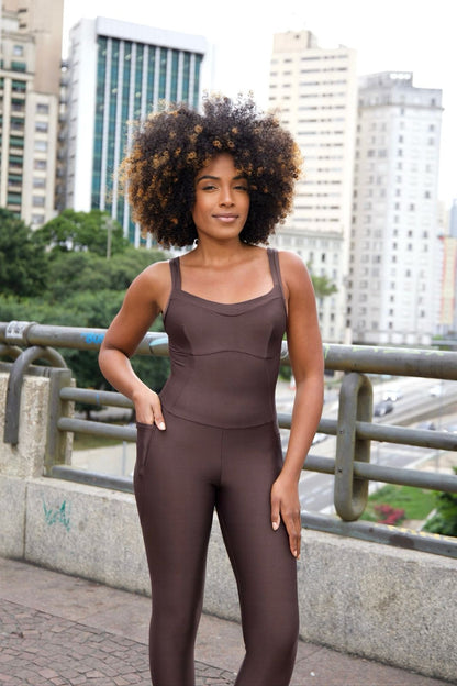 Macacão Longo Fitness Feminino Marrom