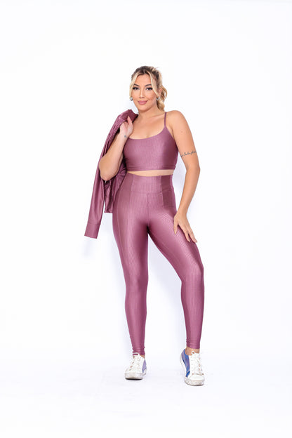 Trio Essencial: Jaqueta, calça e Top Rosa