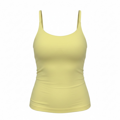Blusa de Alça Fina Essencial Amarela em Poliamida com Bojo removível e Proteção UV50+