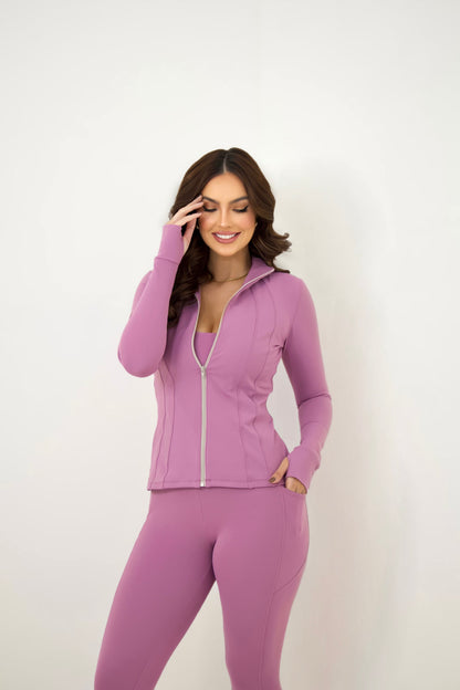 Jaqueta Fitness Feminina Gola Alta Lavanda