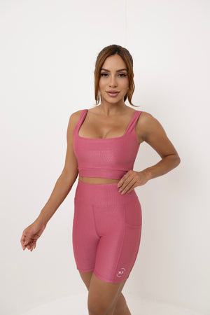 Conjunto fitness feminino Bermuda com bolso + Top Longo