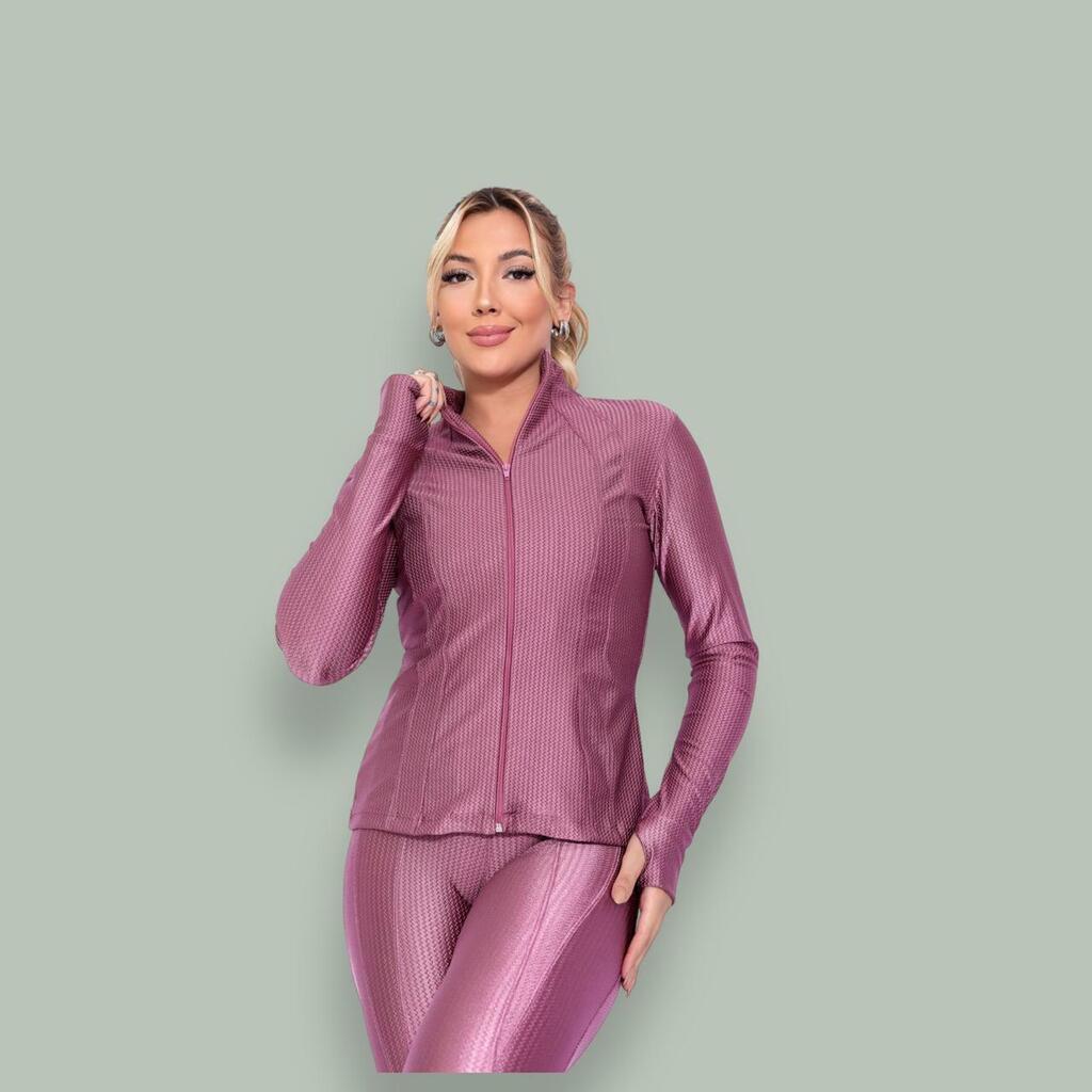 Trio Essencial: Jaqueta, calça e Top Rosa
