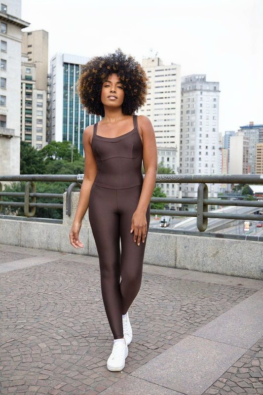 Macacão Longo Fitness Feminino Marrom