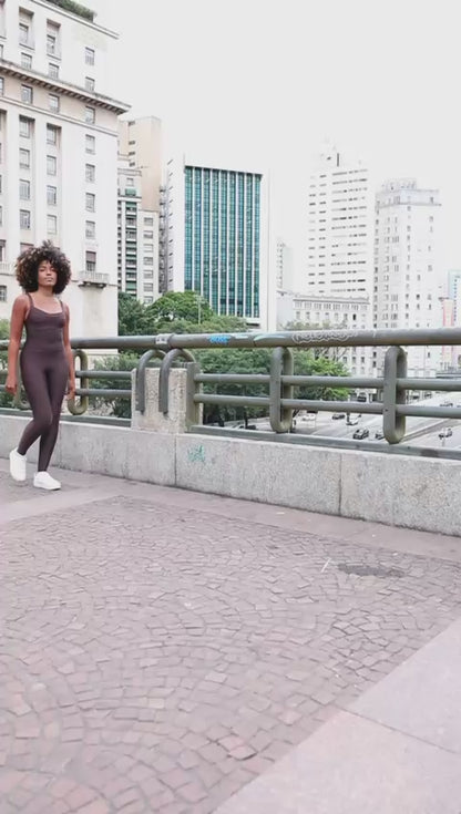 Macacão Longo Fitness Feminino Marrom